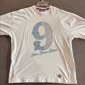 Gino Green Global Rare Studded Silver and Blue White Short Sleeve Tee